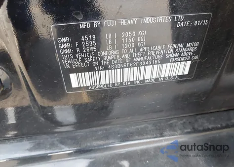 2015 Subaru Legacy 2.5I Premium from USA, damaged, VIN 4S3BNBF62F3043165